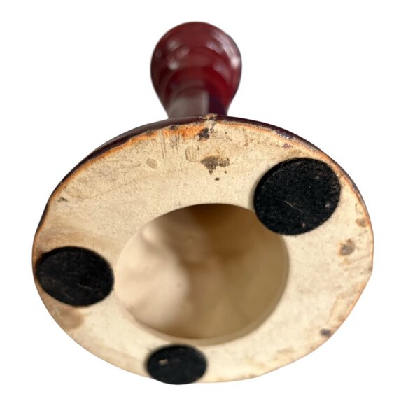 Vintage Red Ceramic Pillar Candle Holder with Gold Accents - Picture 4 of 5